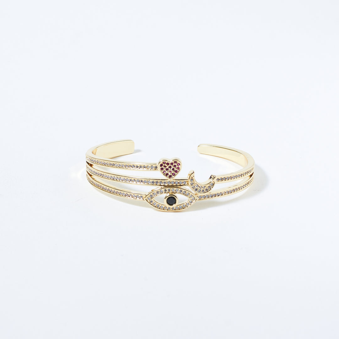 Celestial Love and Eye Charm Gold Cuff Salty