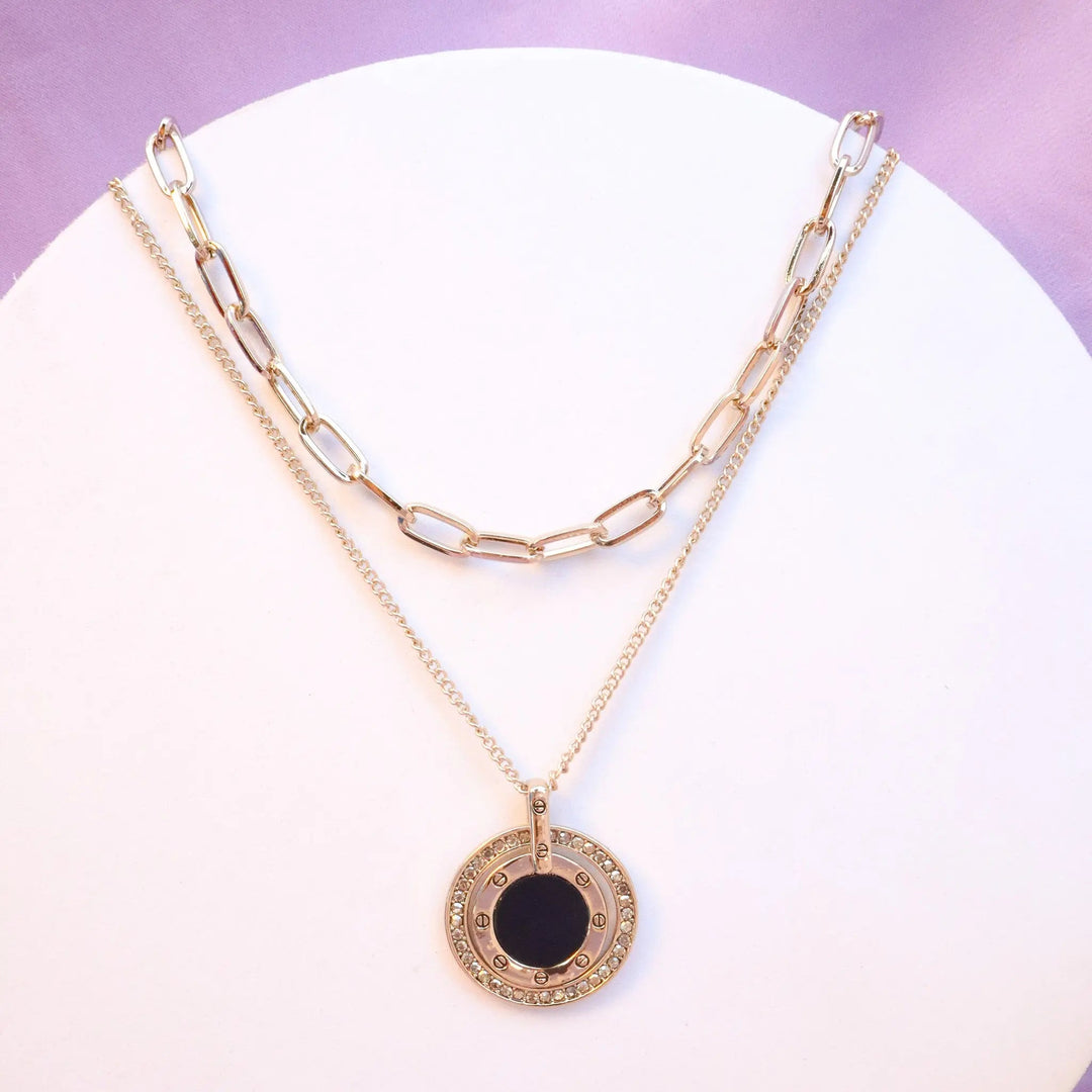 Chain Black Round Charm Necklace - Salty Accessories