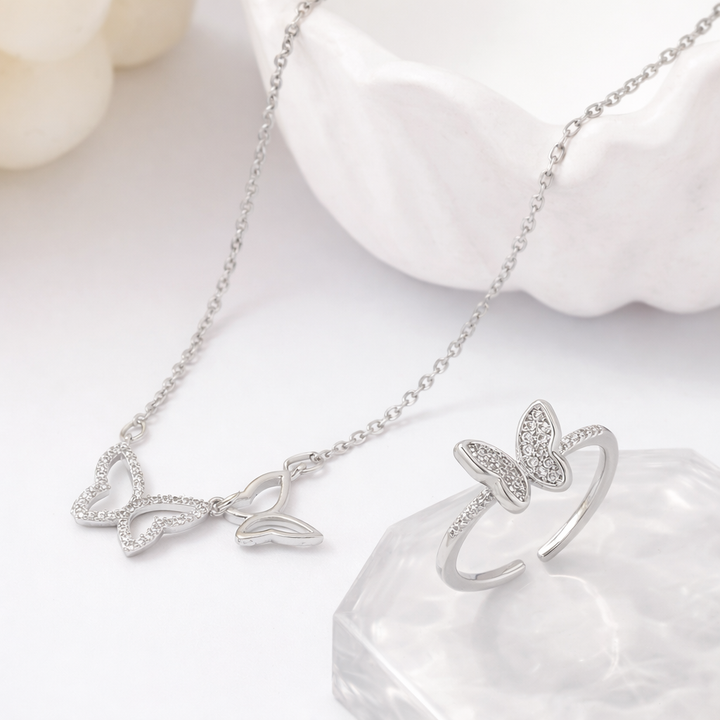 Regal Butterfly Necklace and Ring Combo