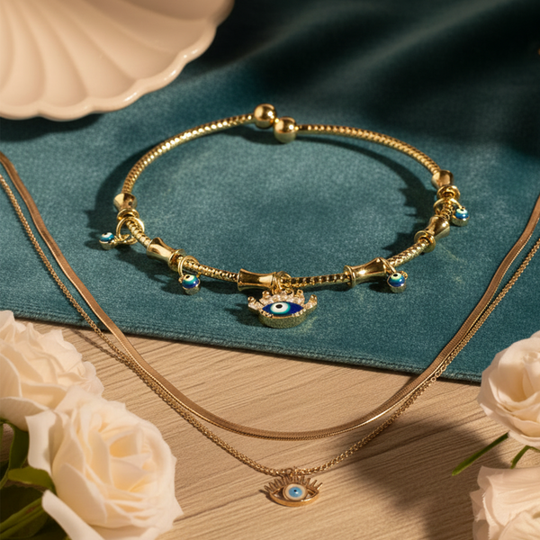 Evil Eye Bracelet and Necklace Set