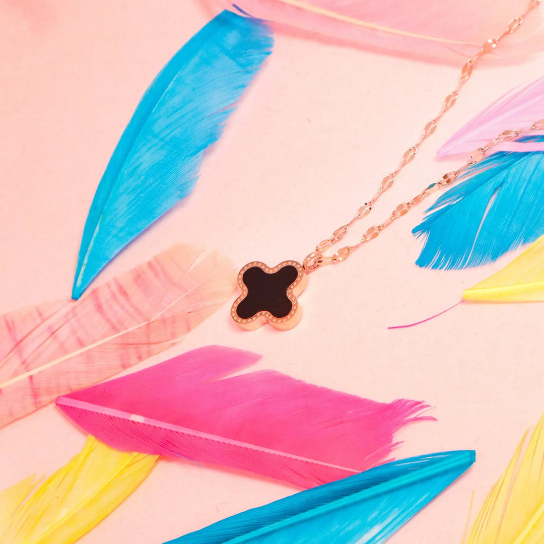 Clover Lucky Charm Necklace Reversible-  Stainless Steel - Salty Accessories