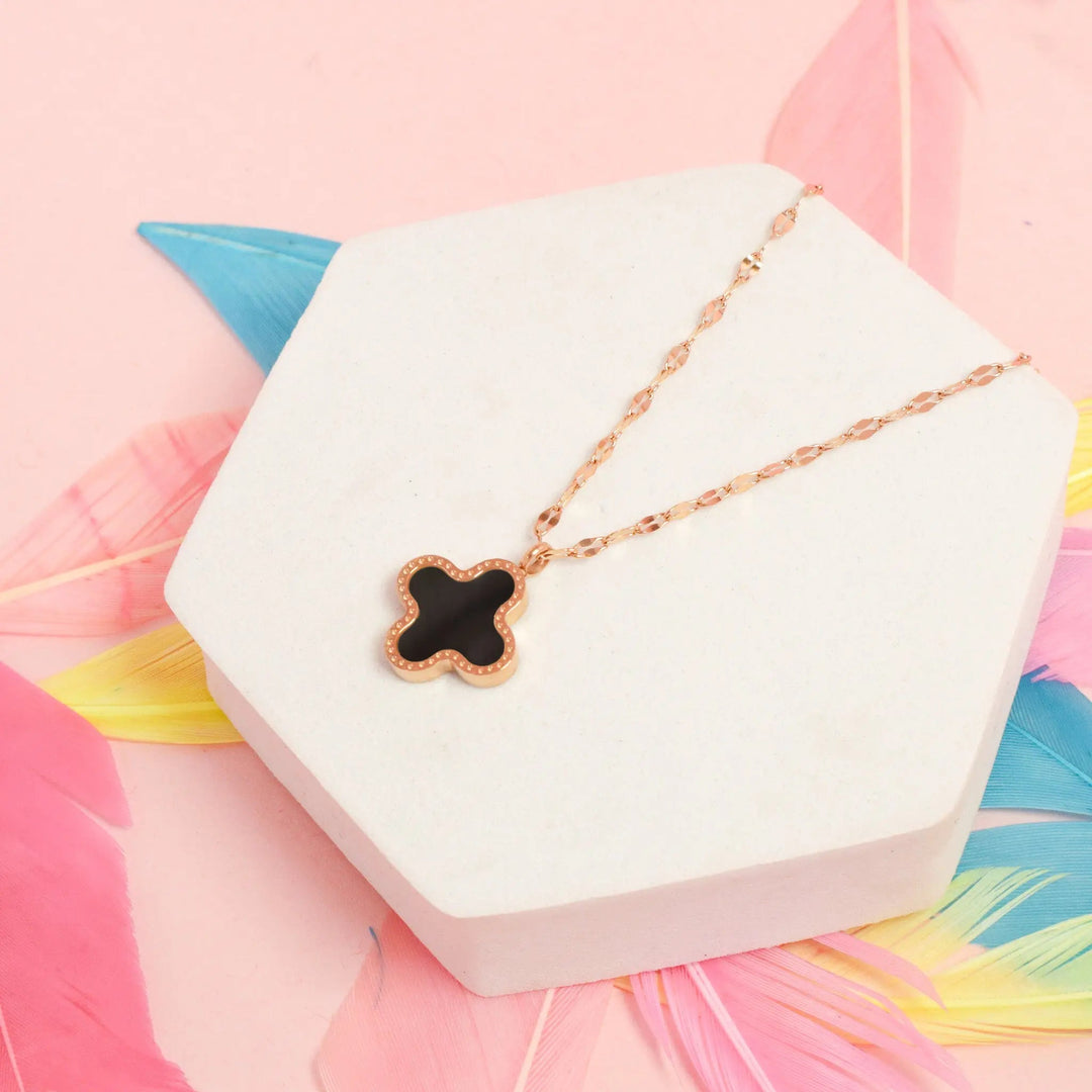 Clover Lucky Charm Necklace Reversible-  Stainless Steel - Salty Accessories