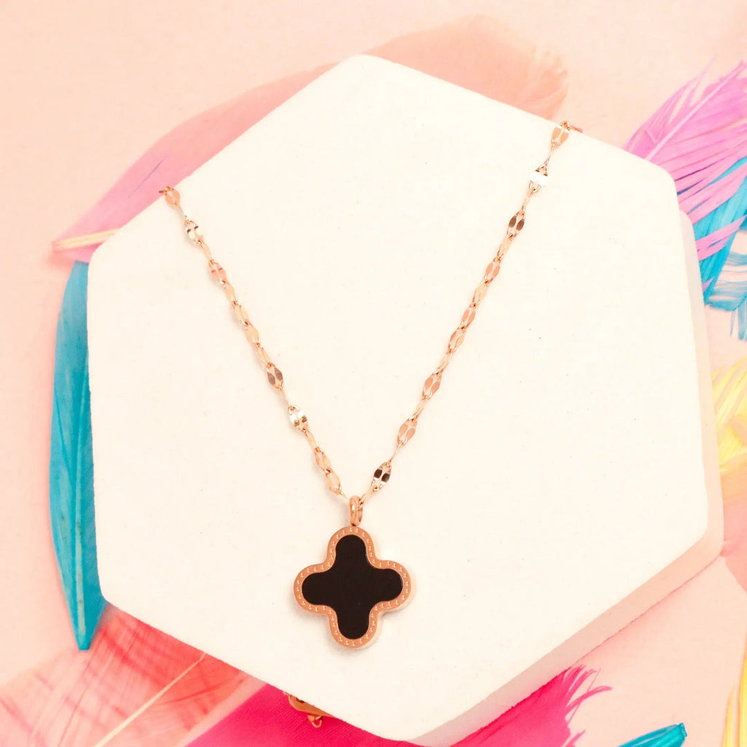 Clover Lucky Charm Necklace Reversible-  Stainless Steel - Salty Accessories