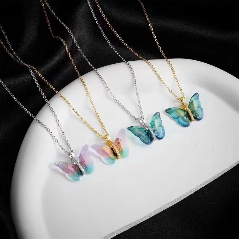 Vibrant Blue Golden Winged Beauty Necklace - Salty Accessories
