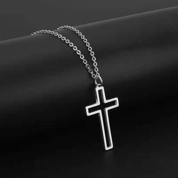 Minimal Cross Pendant Necklace with Lannister Studs Earrings Set