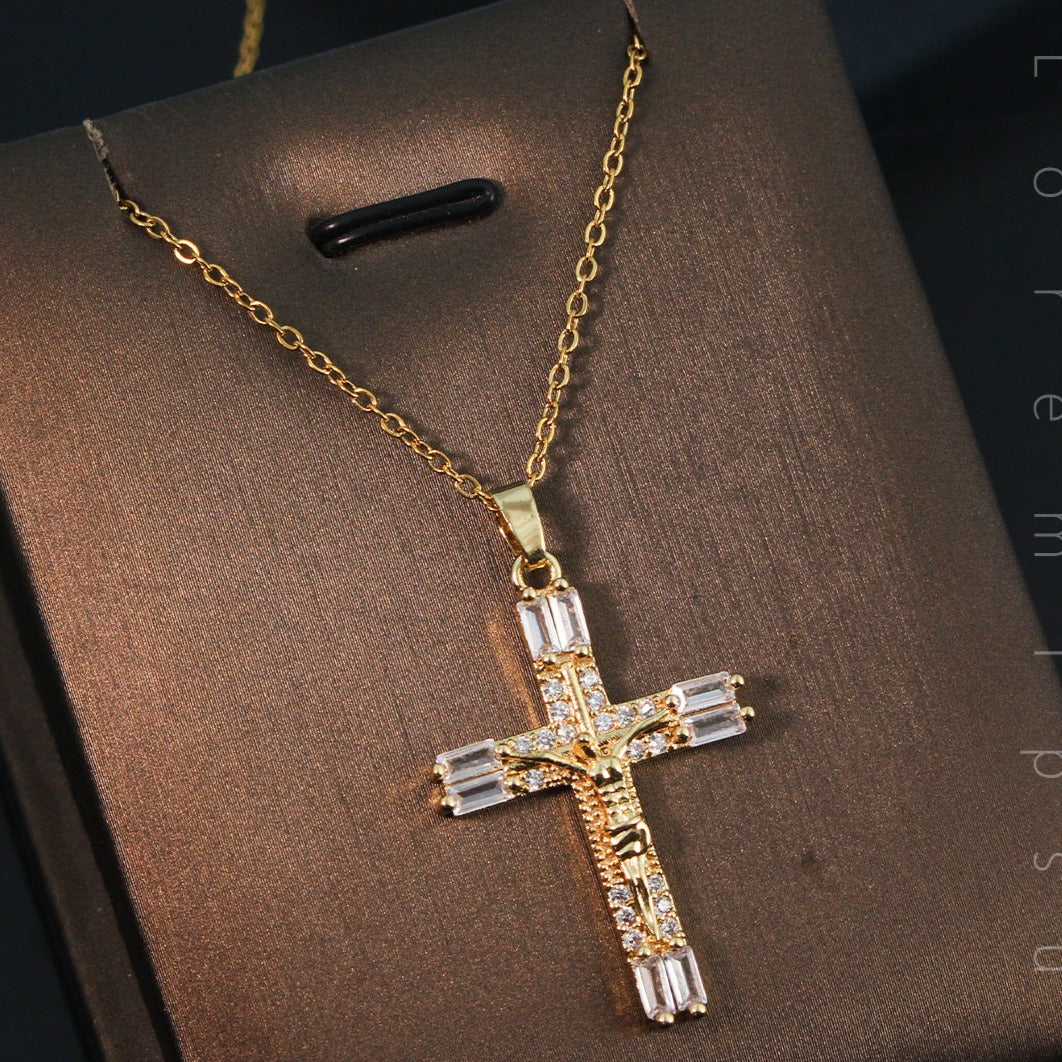 Crystal Cross Of Light Necklace - Gold | Salty