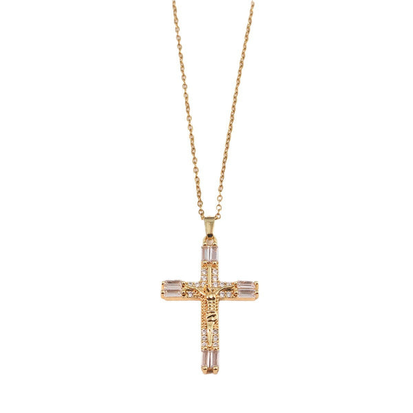 Crystal Cross Of Light Necklace - Gold
