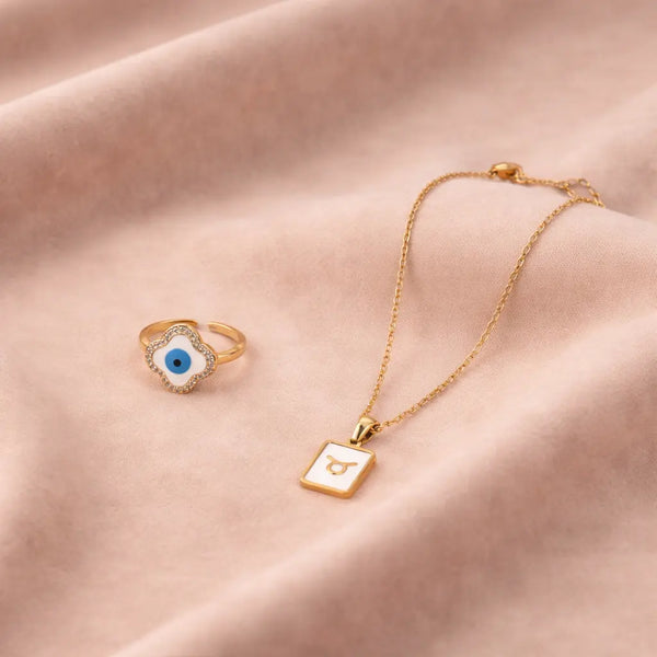 Cosmic Taurus Guardian Necklace and Ring Set