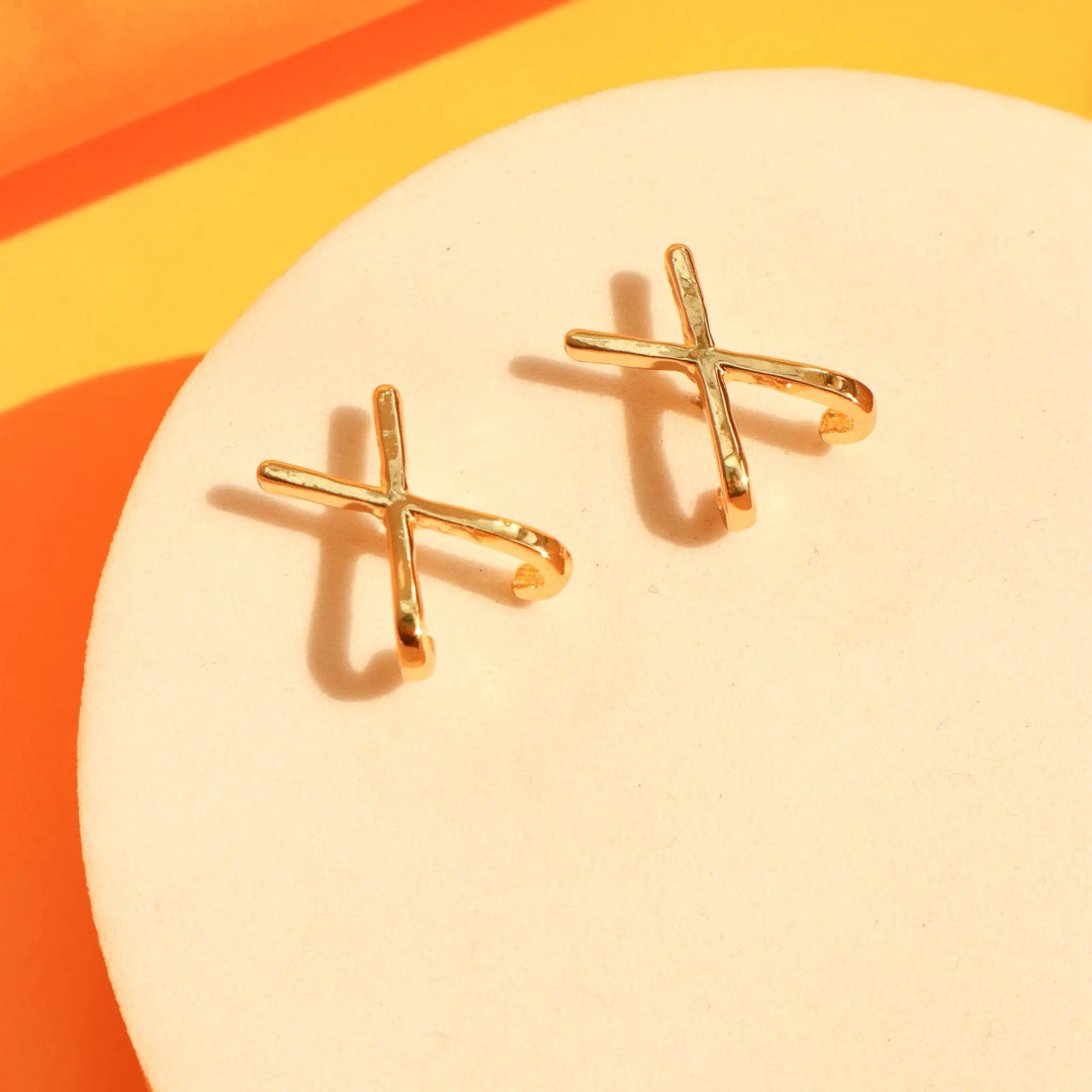 Crazy "X" gold studs - Salty Accessories