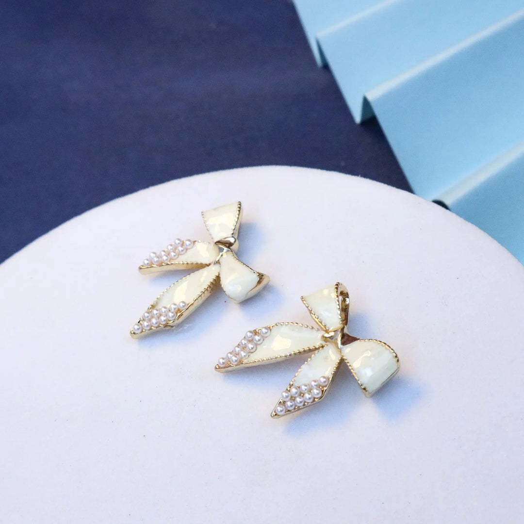 Cream Bow Earrings - Salty Accessories