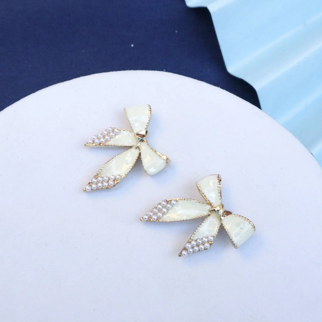 Cream Bow Earrings - Salty Accessories