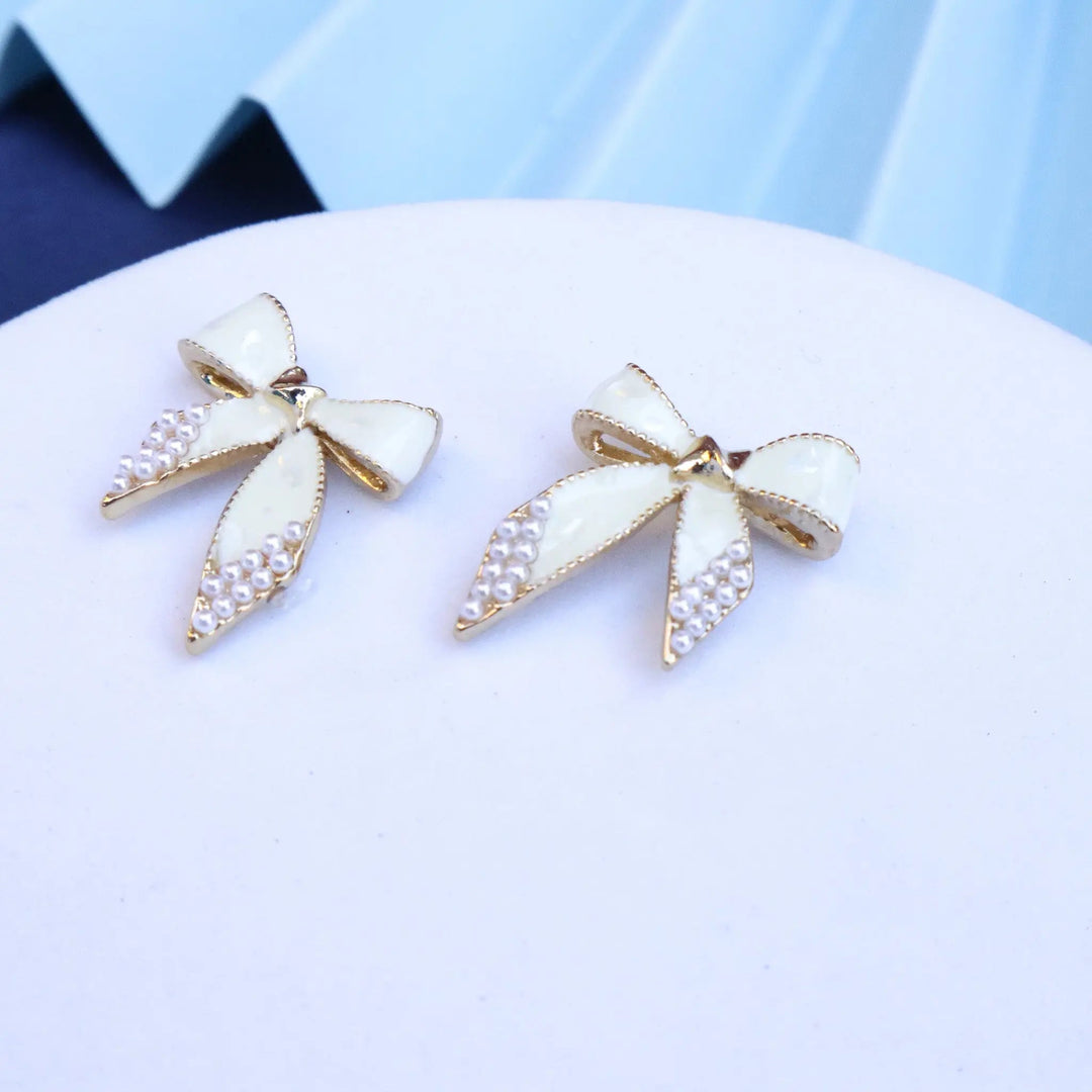 Cream Bow Earrings - Salty Accessories