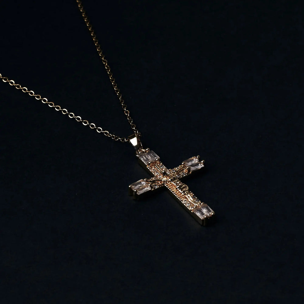 Crystal Cross Of Light Necklace - Gold | Salty