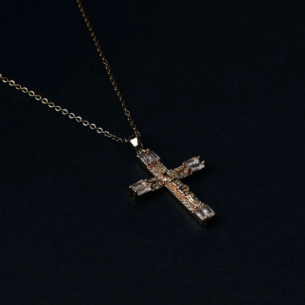 Crystal Cross Of Light Necklace - Gold