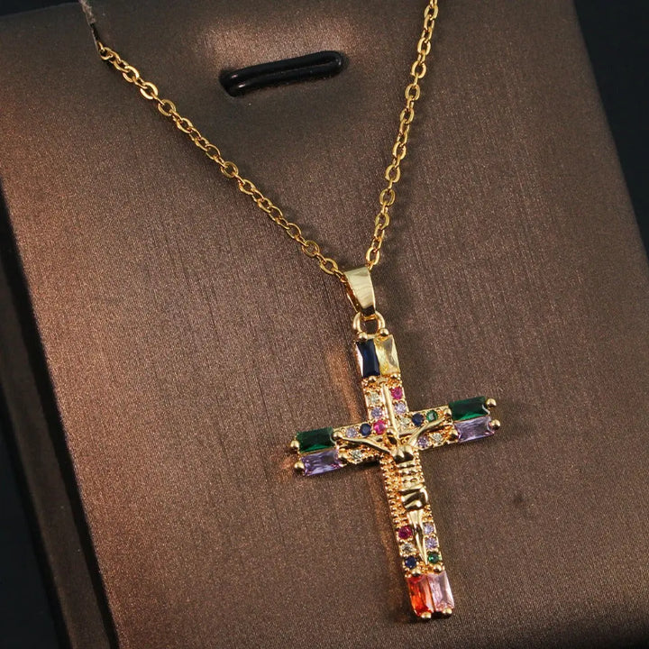 Crystal Cross Of Light Necklace - Multi - Salty Accessories
