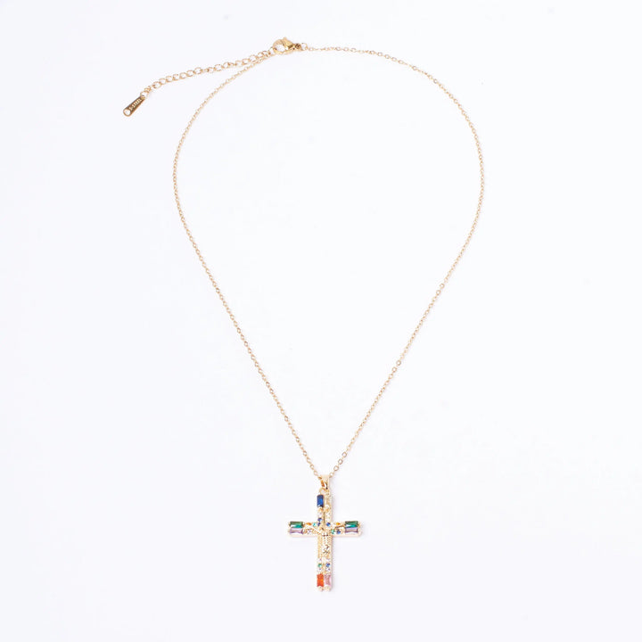Crystal Cross Of Light Necklace - Multi - Salty Accessories
