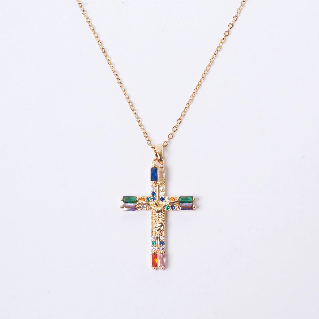 Crystal Cross Of Light Necklace - Multi - Salty Accessories