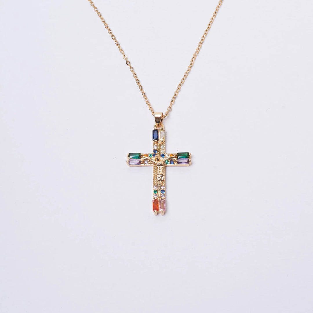 Crystal Cross Of Light Necklace - Multi - Salty Accessories