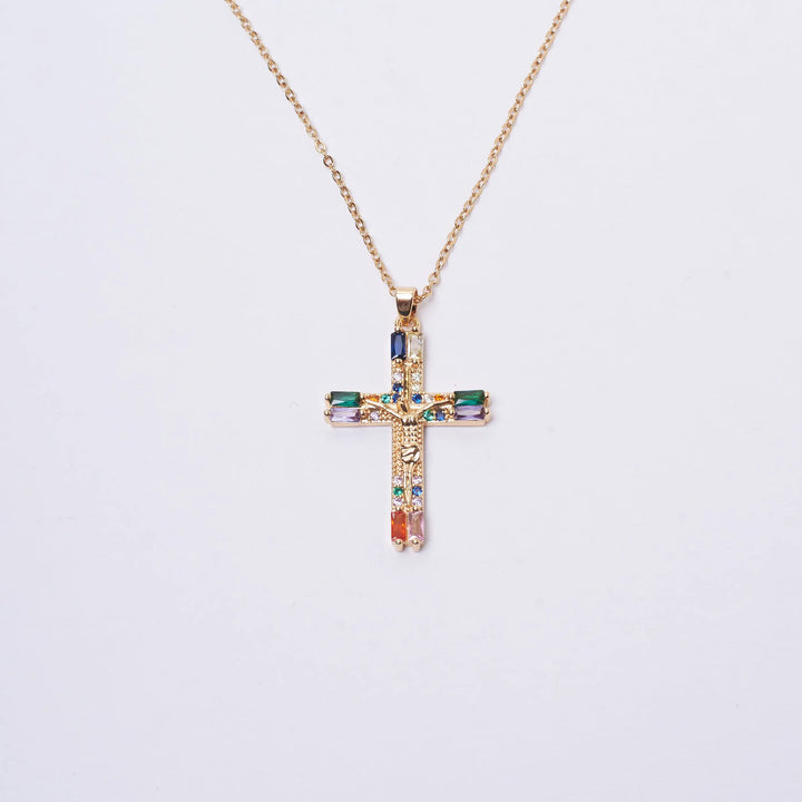 Crystal Cross Of Light Necklace - Multi - Salty Accessories
