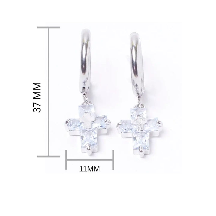 Crystal Cross Silver Earrings | Salty