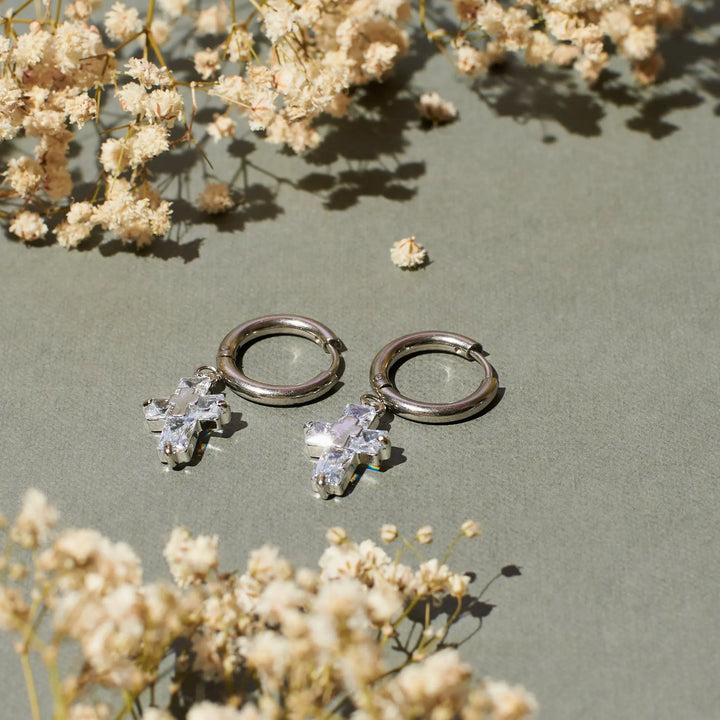 Crystal Cross Silver Earrings - Salty Accessories