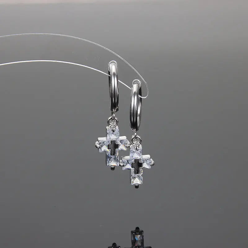 Crystal Cross Silver Earrings - Salty Accessories
