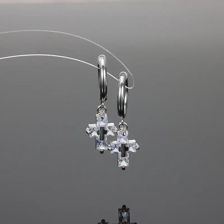 Crystal Cross Silver Earrings - Salty Accessories