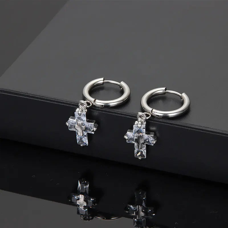 Crystal Cross Silver Earrings - Salty Accessories