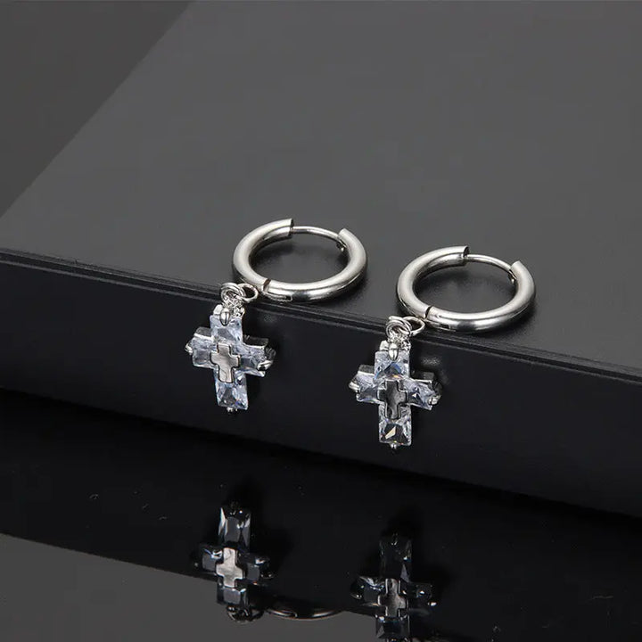 Crystal Cross Silver Earrings - Salty Accessories