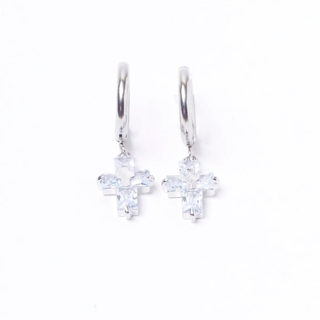 Crystal Cross Silver Earrings - Salty Accessories