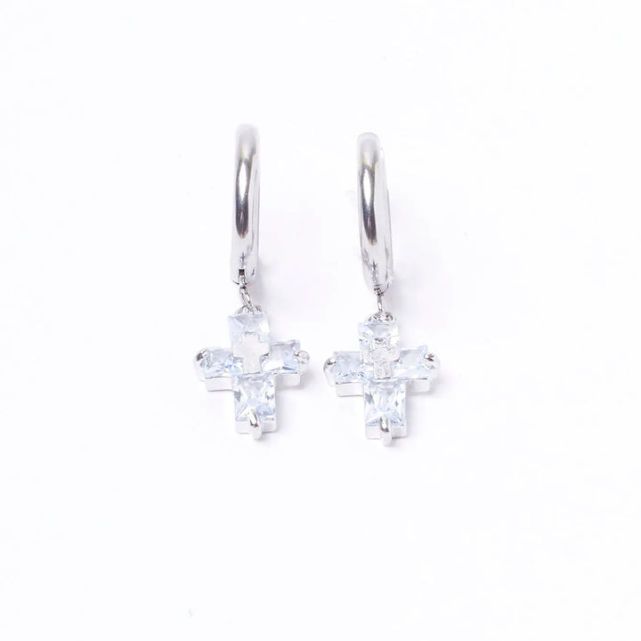 Crystal Cross Silver Earrings - Salty Accessories