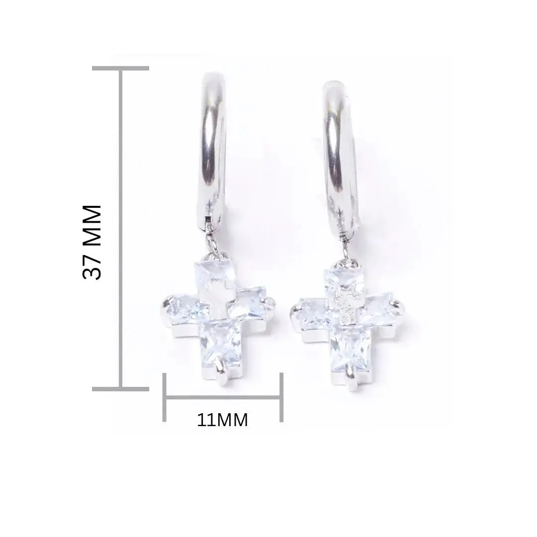 Crystal Cross Silver Earrings - Salty Accessories