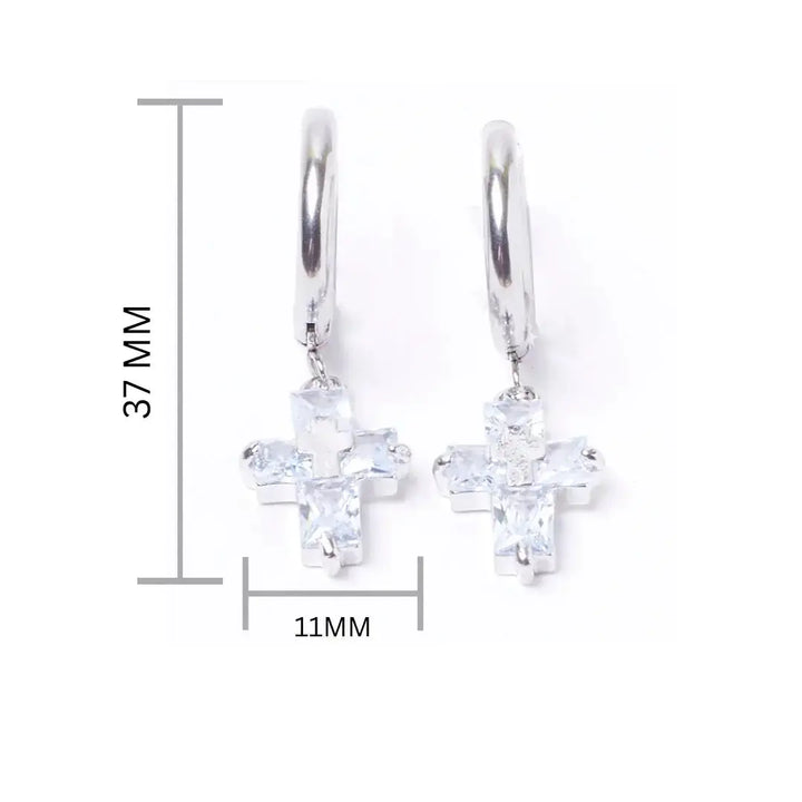 Crystal Cross Silver Earrings - Salty Accessories