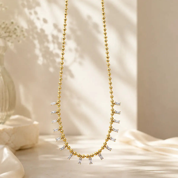 Crystal Drip Ball Chain Necklace