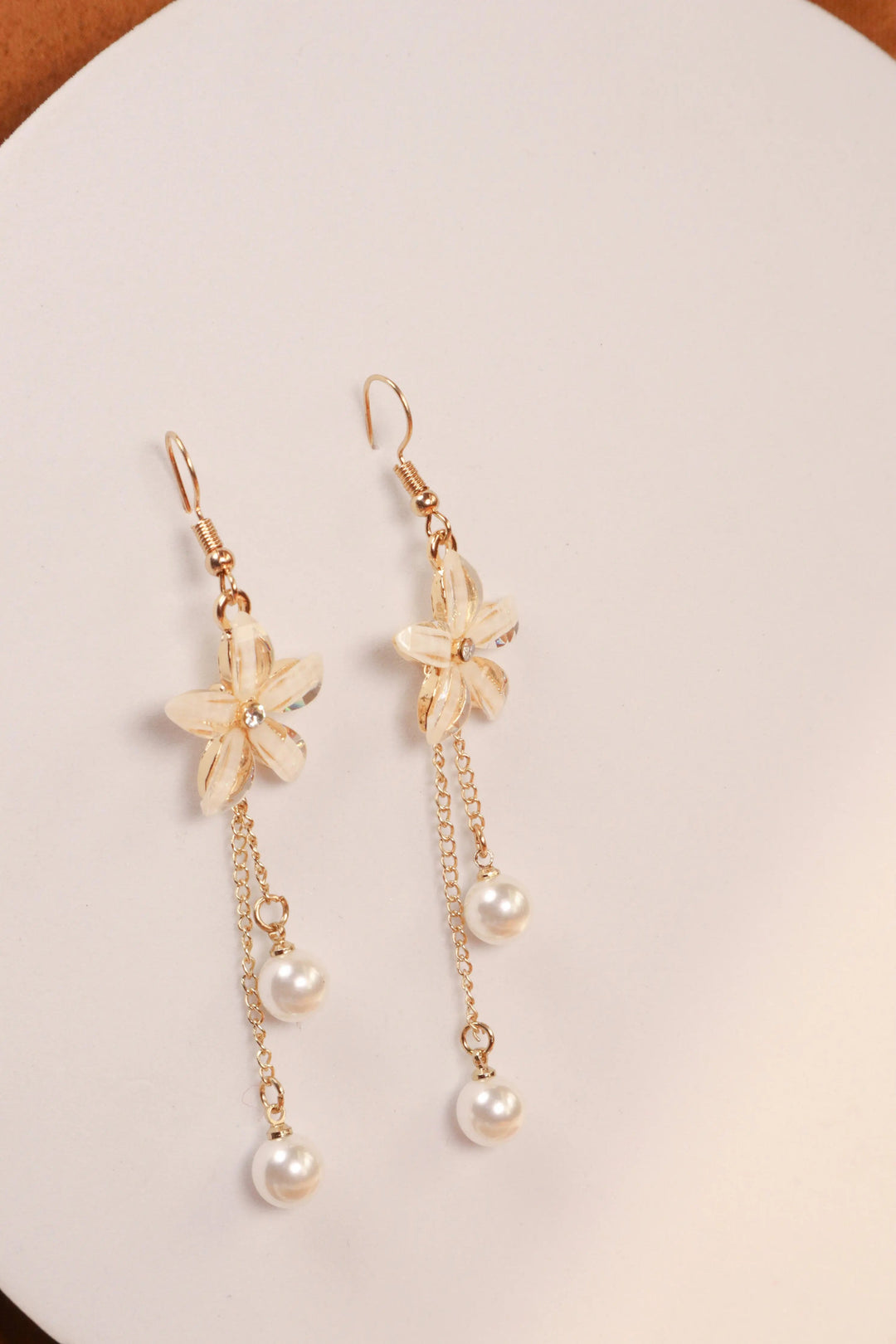 Crystal Flower Pearl Drop Earrings - Salty Accessories