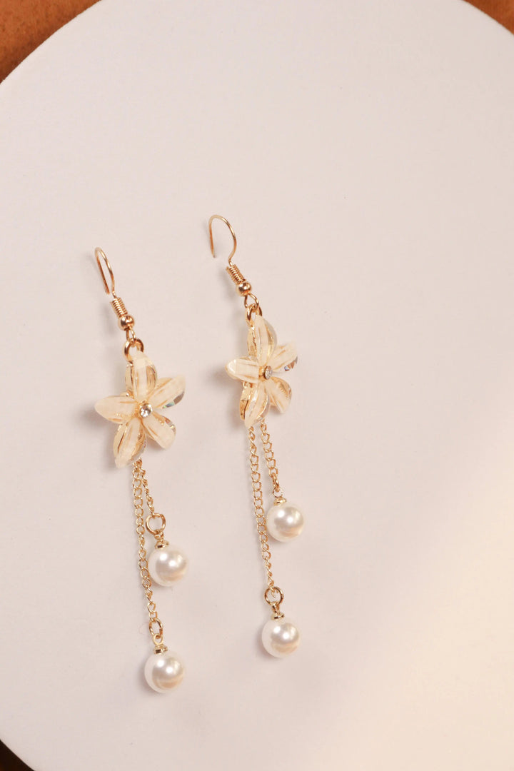Crystal Flower Pearl Drop Earrings - Salty Accessories