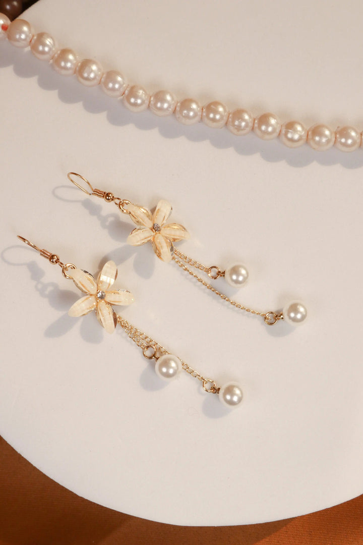 Crystal Flower Pearl Drop Earrings - Salty Accessories