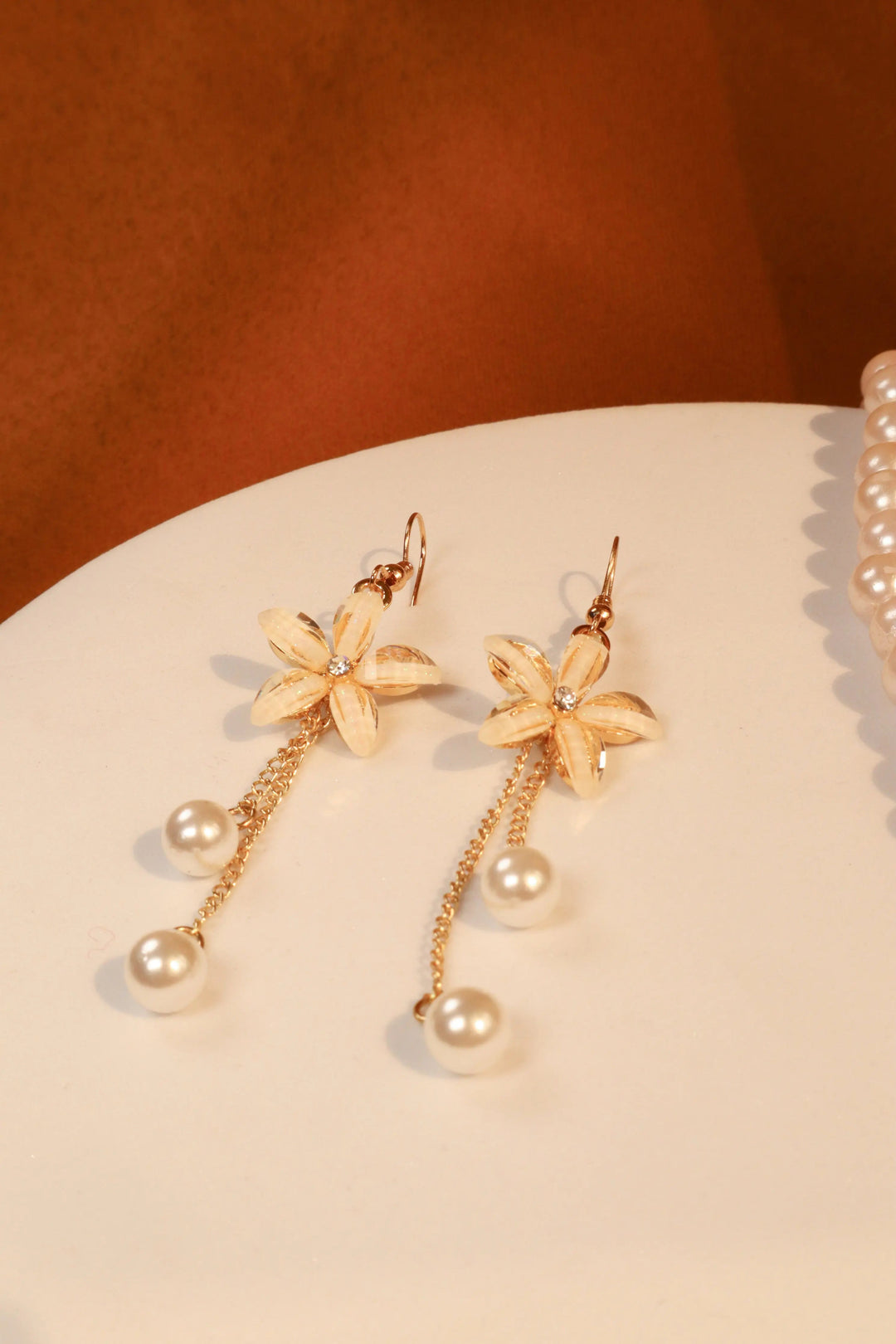 Crystal Flower Pearl Drop Earrings - Salty Accessories