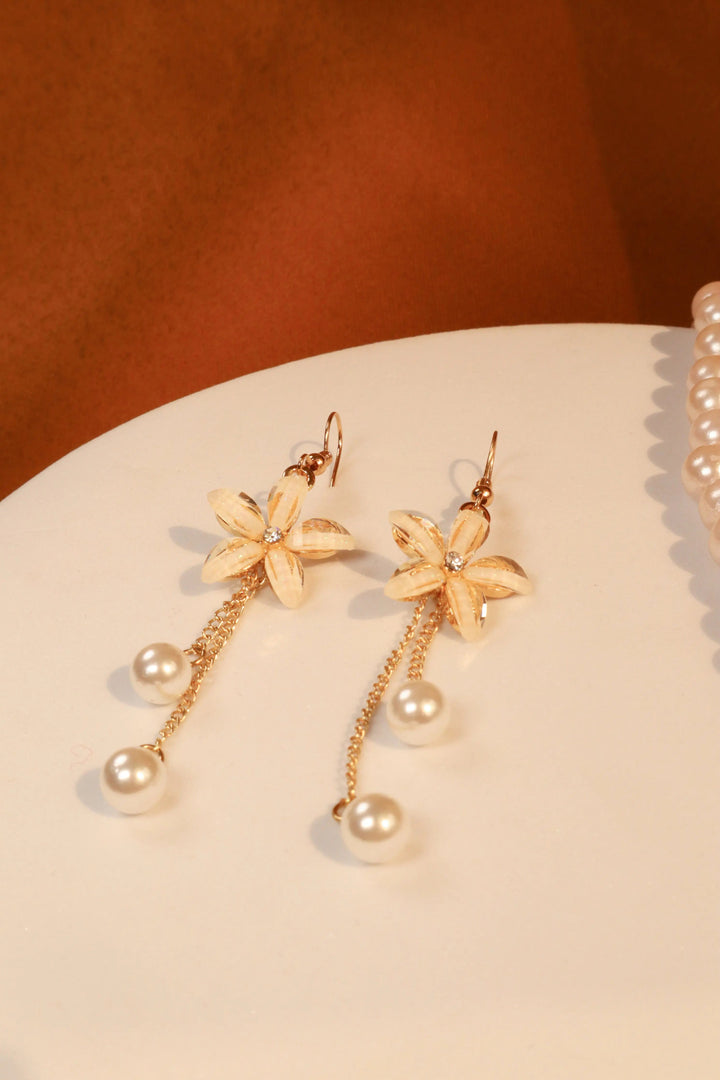 Crystal Flower Pearl Drop Earrings - Salty Accessories