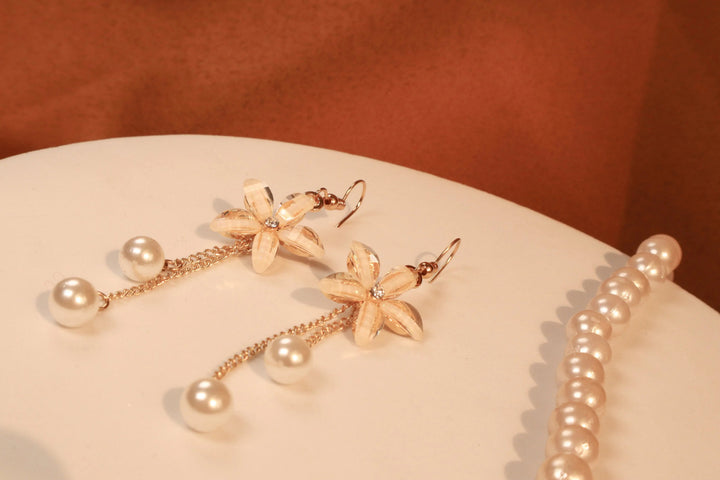 Crystal Flower Pearl Drop Earrings - Salty Accessories