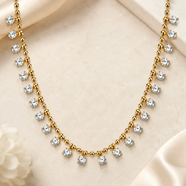 Crystal Fringe Ball Chain Necklace