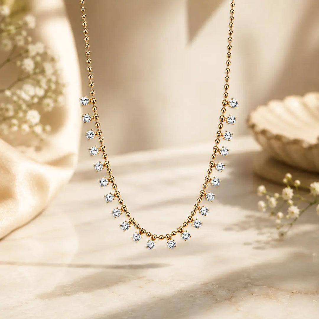 Crystal Fringe Ball Chain Necklace | Salty