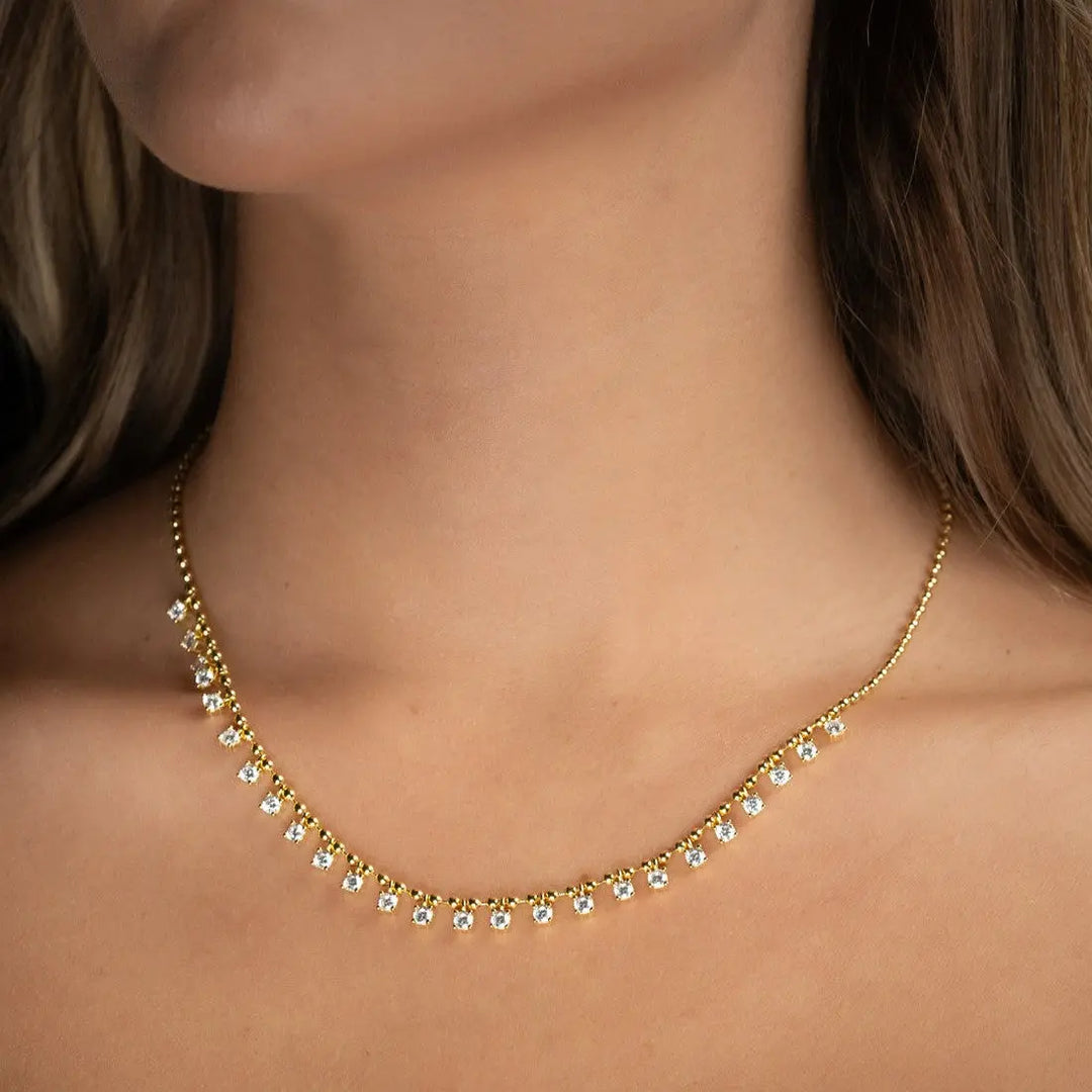 Crystal Fringe Ball Chain Necklace | Salty