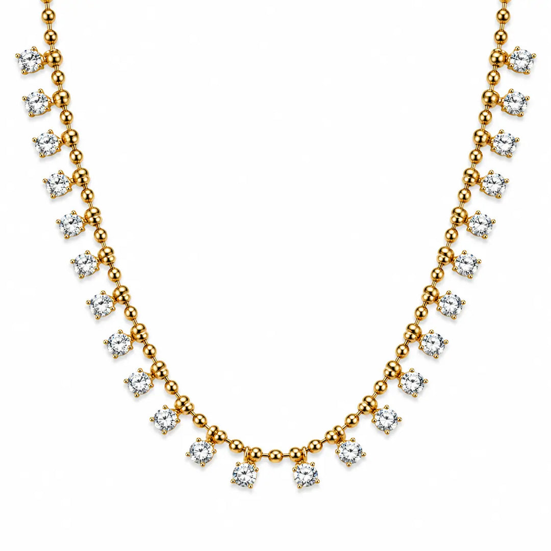 Crystal Fringe Ball Chain Necklace | Salty