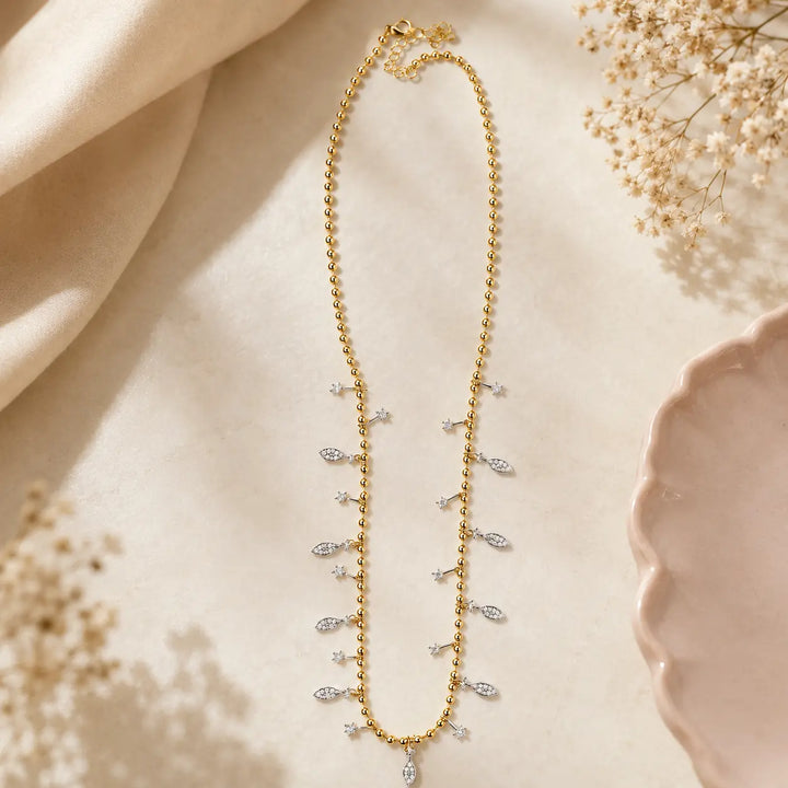 Crystal Leaf Drip Ball Chain Necklace | Salty