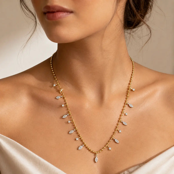 Crystal Leaf Drip Ball Chain Necklace