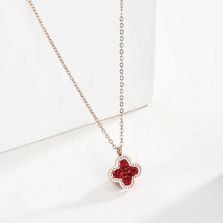 Crystal Reversible (Red & Black) Clover Necklace - Salty Accessories