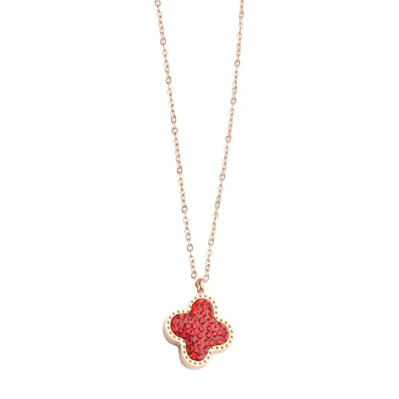 Crystal Reversible (Red & Black) Clover Necklace - Salty Accessories
