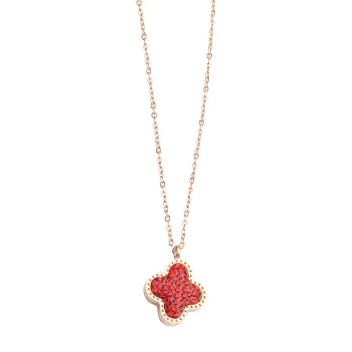 Crystal Reversible (Red & Black) Clover Necklace - Salty Accessories