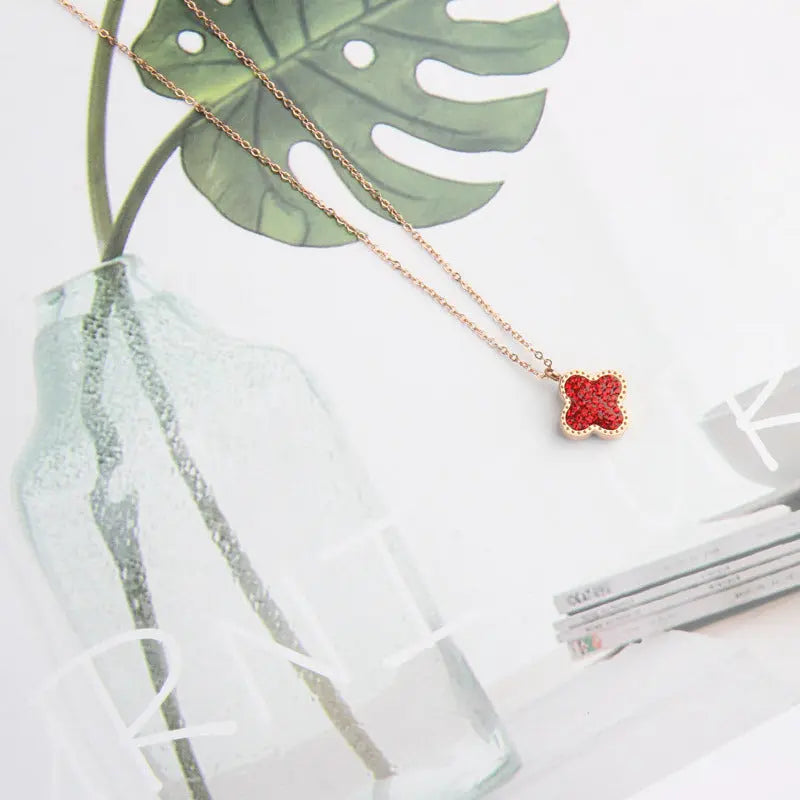 Crystal Reversible (Red & Black) Clover Necklace - Salty Accessories